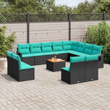 vidaXL 13-piece Garden Sofa Set with Cushions Black Poly Rattan