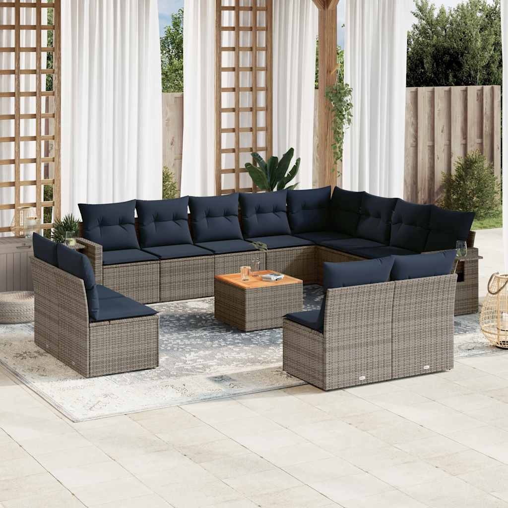 vidaXL 13-piece Garden Sofa Set with Cushions Black Poly Rattan