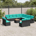 vidaXL 14-piece Garden Sofa Set with Cushions Black Poly Rattan