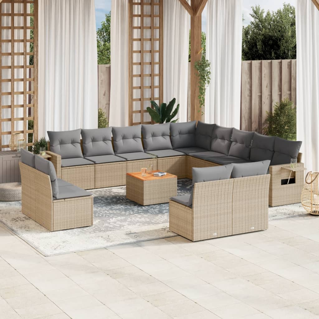 vidaXL 14-delige Loungeset met kussens poly rattan zwart