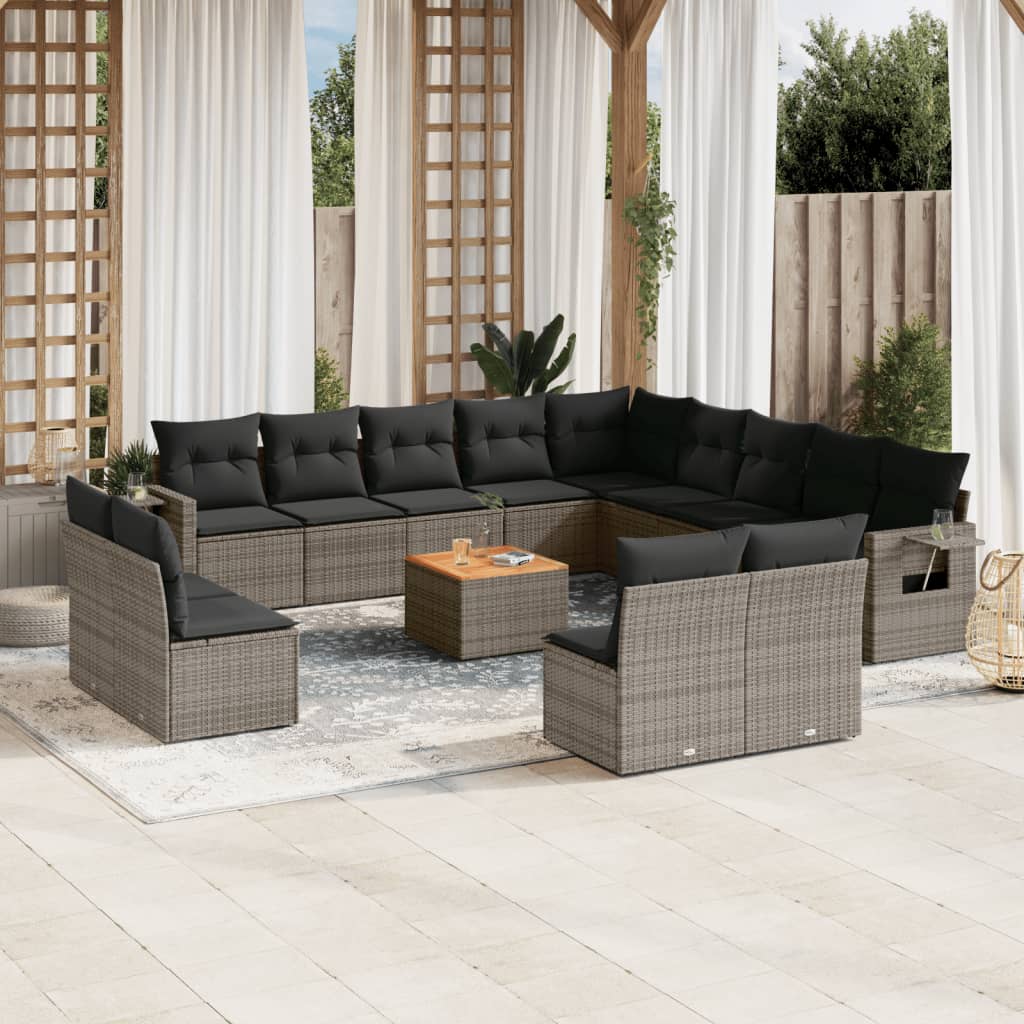 vidaXL 14-delige Loungeset met kussens poly rattan zwart