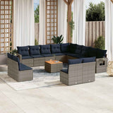 vidaXL 14-piece Garden Sofa Set with Cushions Black Poly Rattan