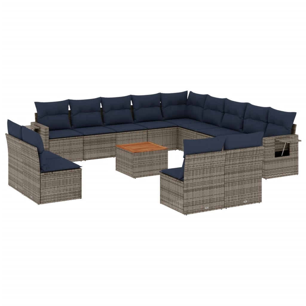 vidaXL 14-piece Garden Sofa Set with Cushions Black Poly Rattan