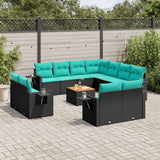 vidaXL 12-piece garden lounge set with cushions black poly rattan