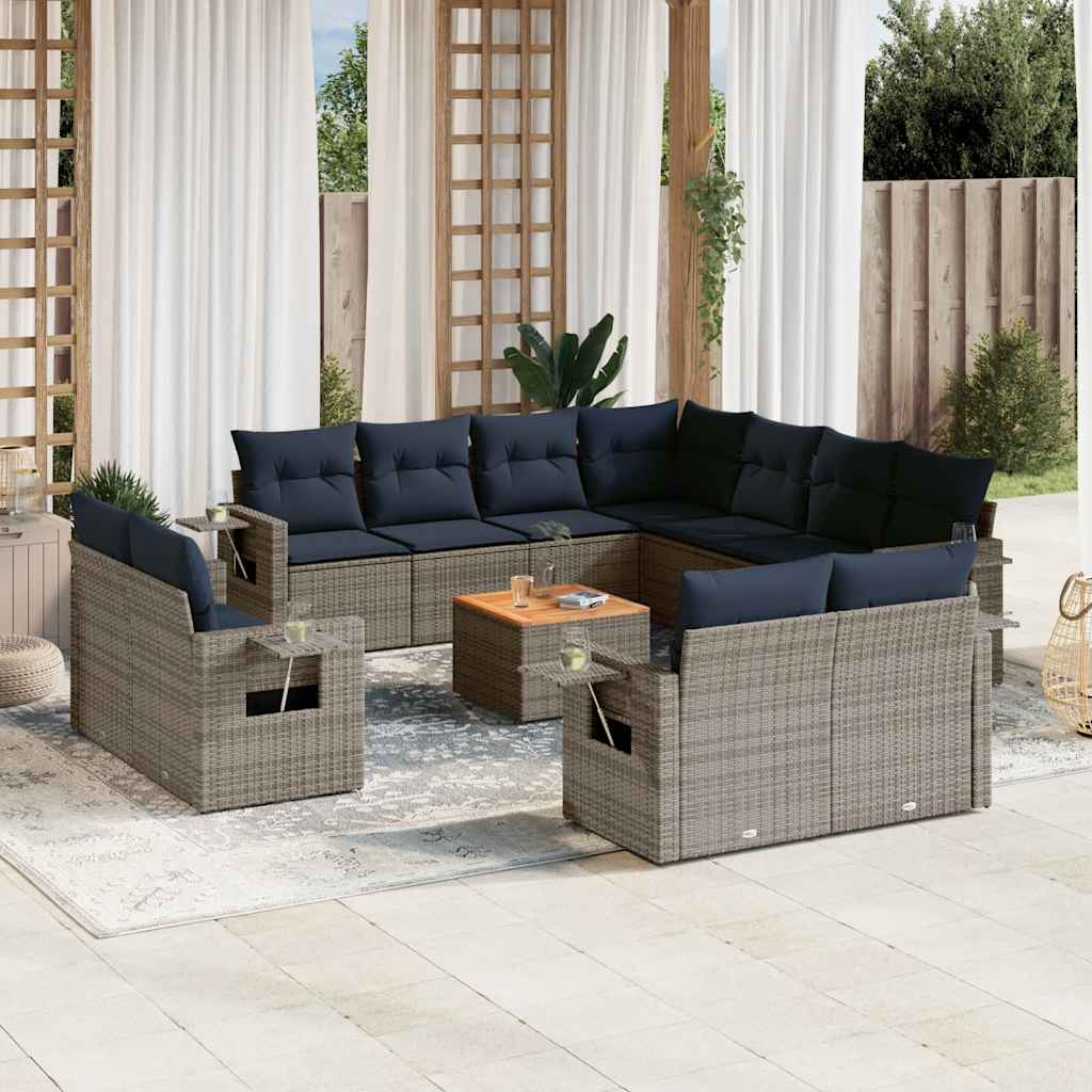vidaXL 12-piece garden lounge set with cushions black poly rattan