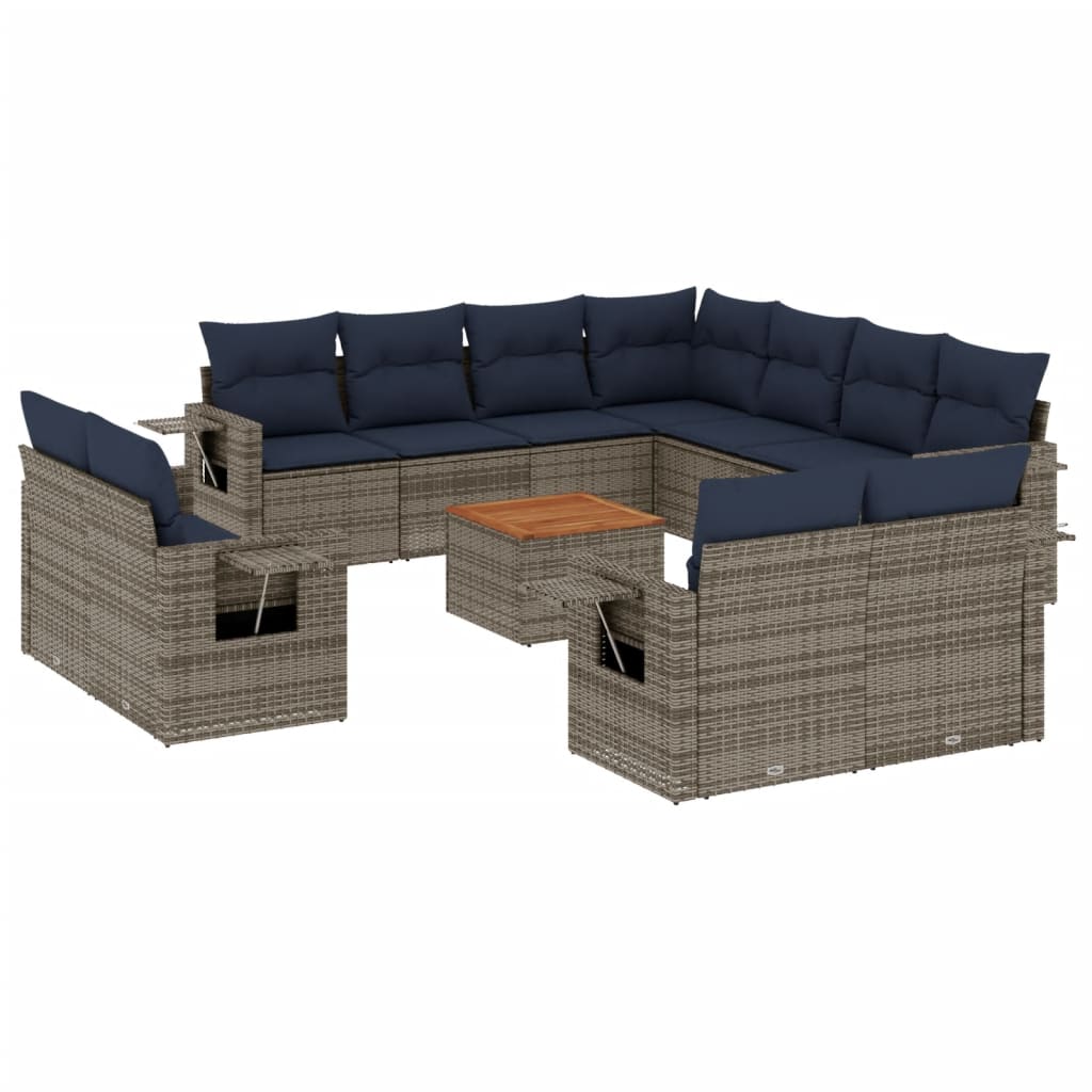 vidaXL 12-piece garden lounge set with cushions black poly rattan