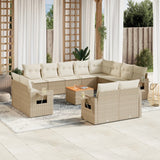 vidaXL 13-delige Loungeset met kussens poly rattan zwart