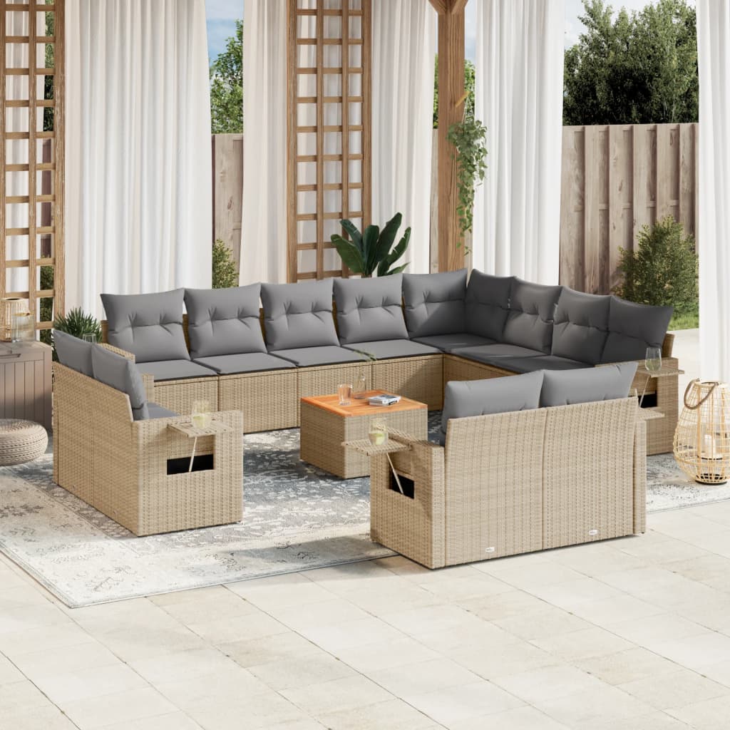 vidaXL 13-delige Loungeset met kussens poly rattan zwart