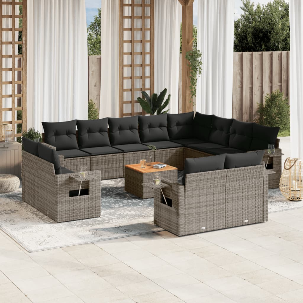 vidaXL 13-delige Loungeset met kussens poly rattan zwart