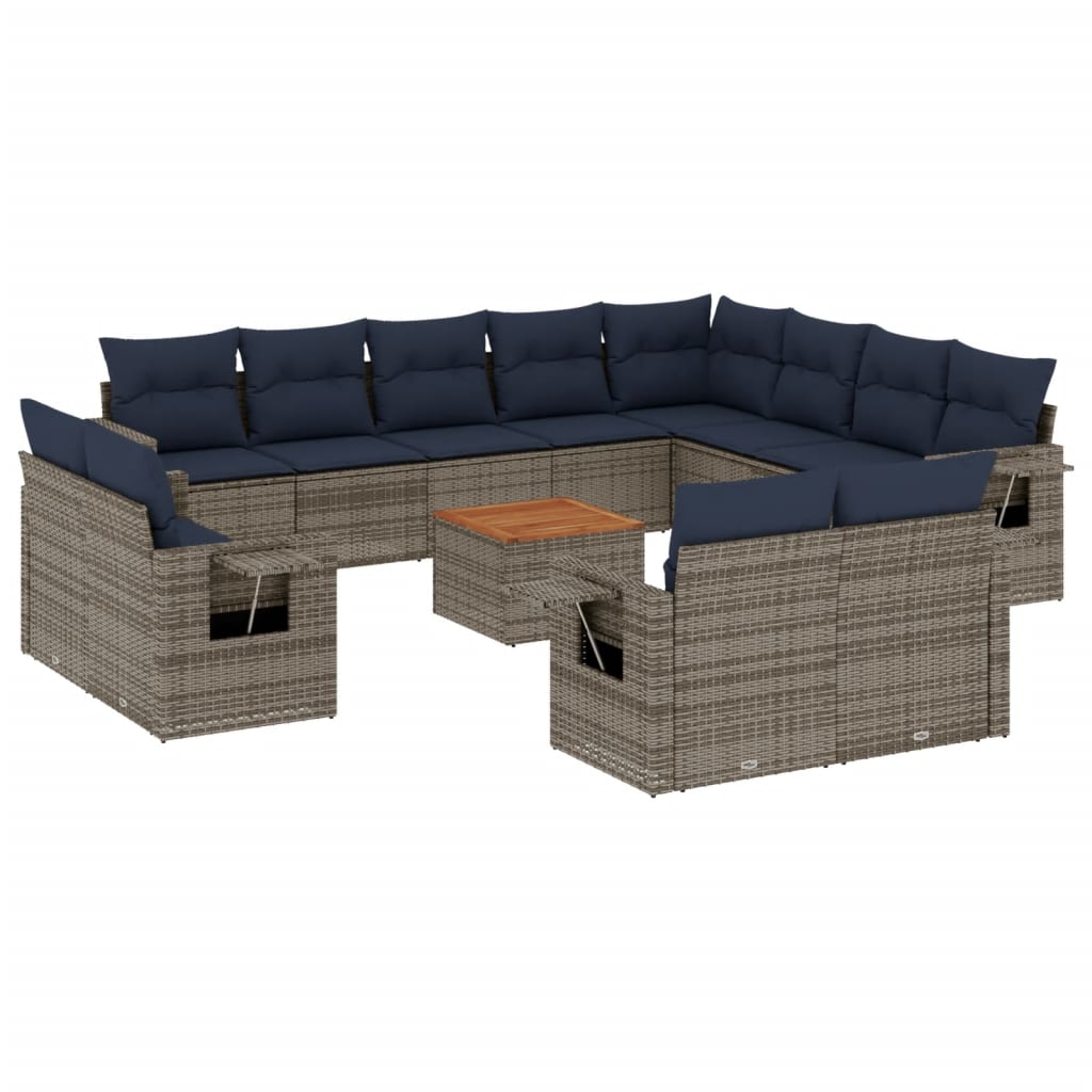 vidaXL 13-piece Garden Lounge Set with Cushions Black Poly Rattan