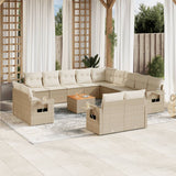 vidaXL 14-delige Loungeset met kussens poly rattan zwart