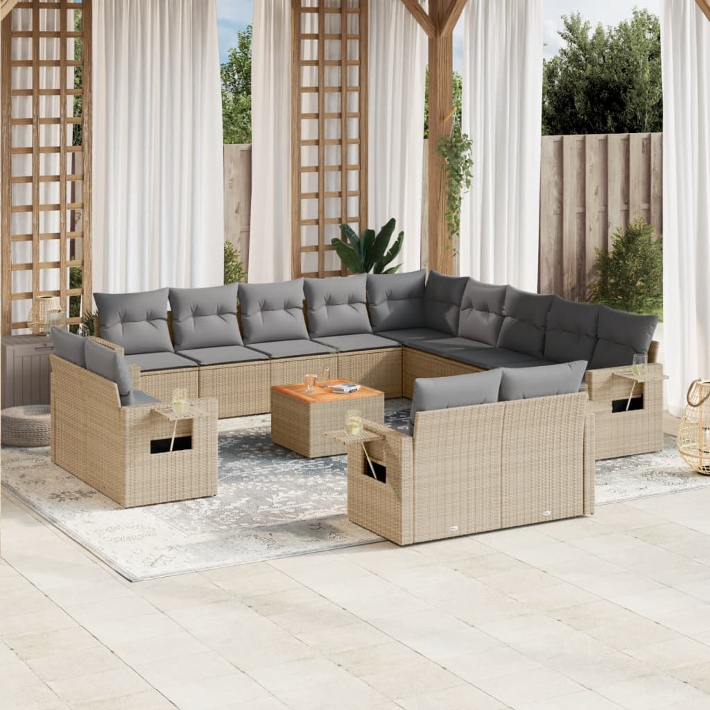 vidaXL 14-delige Loungeset met kussens poly rattan zwart
