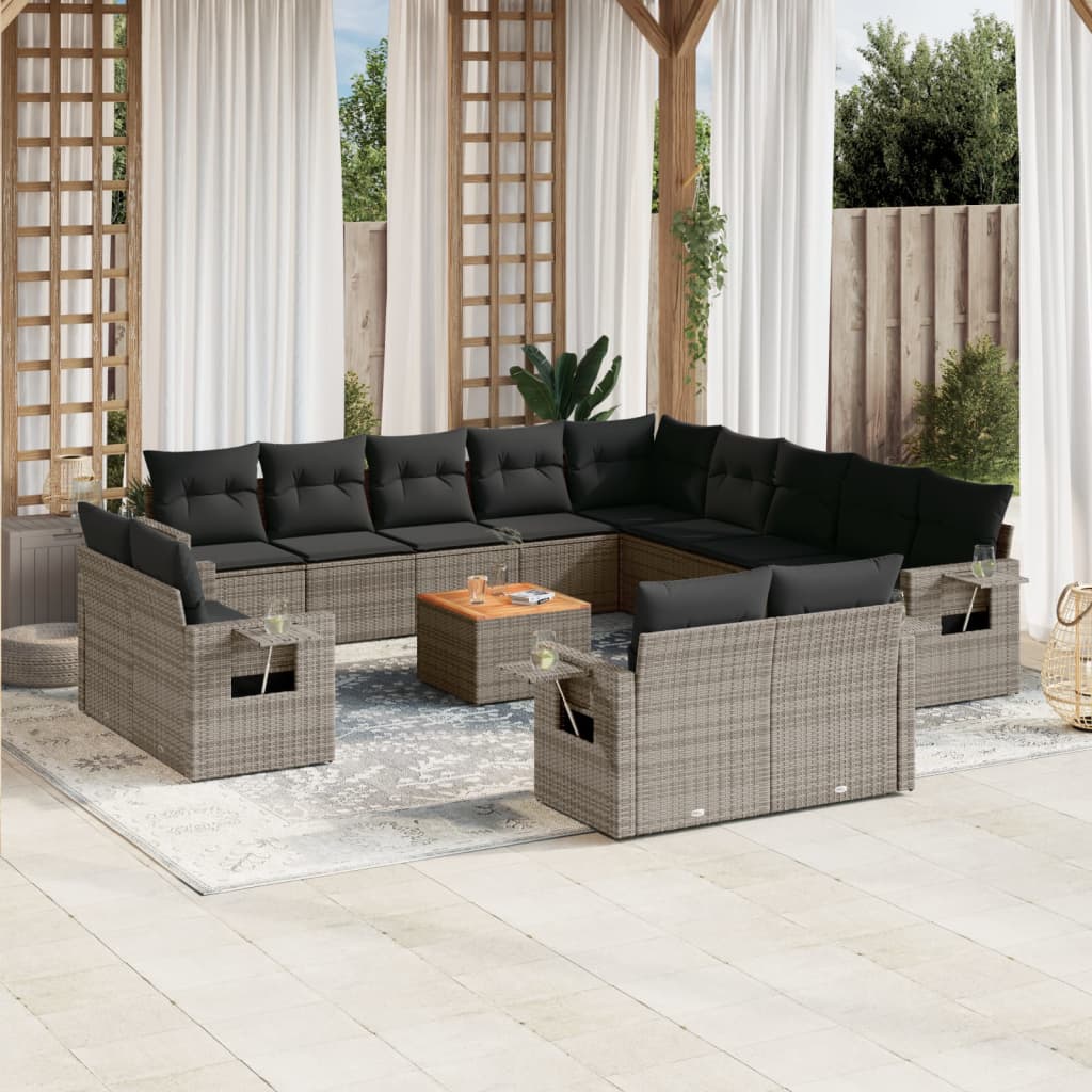 vidaXL 14-delige Loungeset met kussens poly rattan zwart