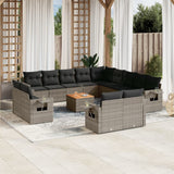vidaXL 14-delige Loungeset met kussens poly rattan zwart
