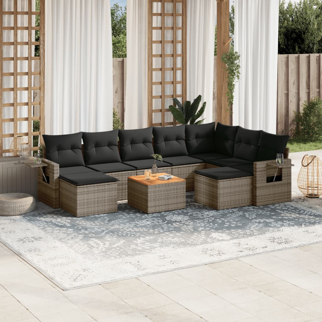 vidaXL 10-delige Loungeset met kussens poly rattan zwart