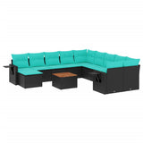 vidaXL 12-delige tuinbankset met kussens van zwart polyrotan