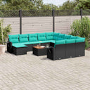 vidaXL 13-Piece Garden Sofa Set with Cushions Black Poly Rattan