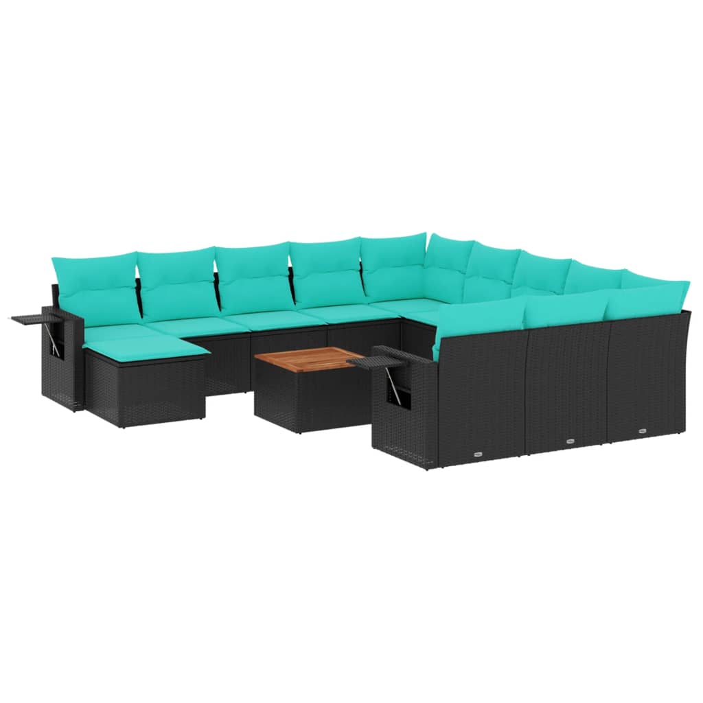 vidaXL 13-Piece Garden Sofa Set with Cushions Black Poly Rattan