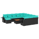 vidaXL 13-Piece Garden Sofa Set with Cushions Black Poly Rattan