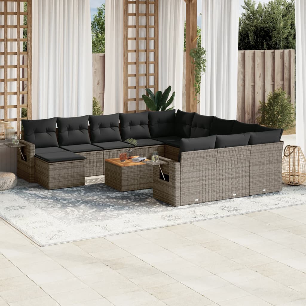 vidaXL 13-delige Loungeset met kussens poly rattan zwart