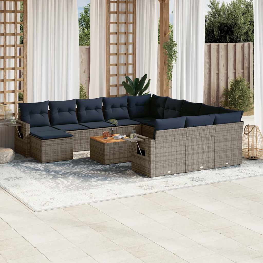 vidaXL 13-Piece Garden Sofa Set with Cushions Black Poly Rattan