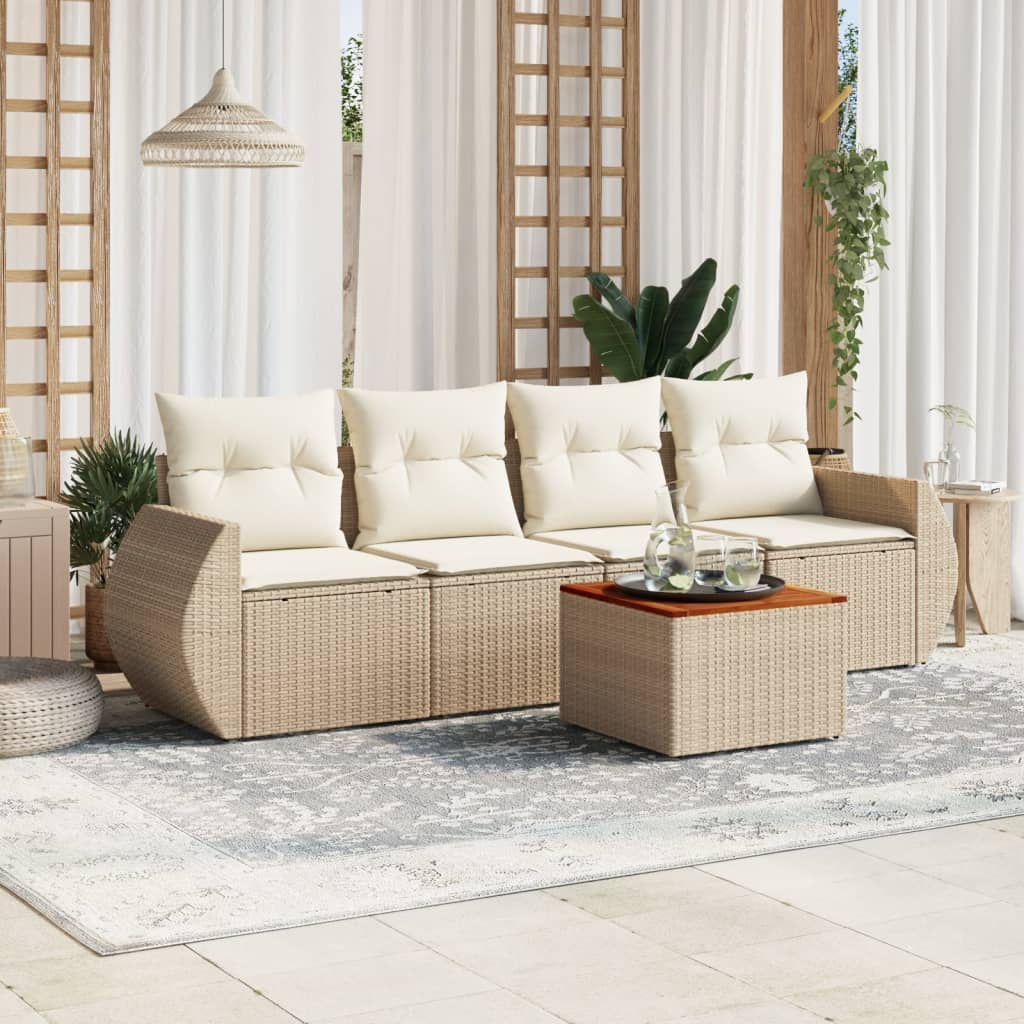 vidaXL 5-delige Loungeset met kussens poly rattan zwart