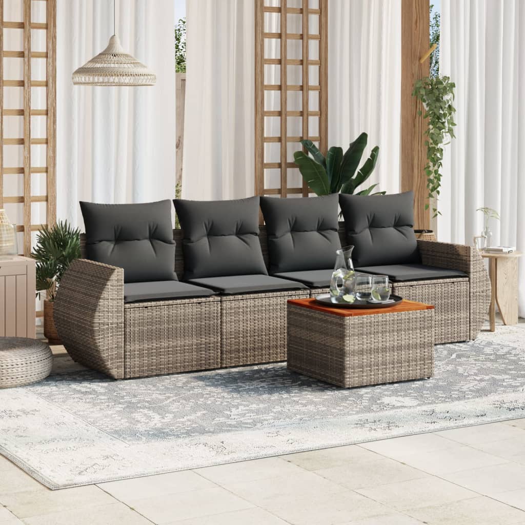 vidaXL 5-delige Loungeset met kussens poly rattan zwart