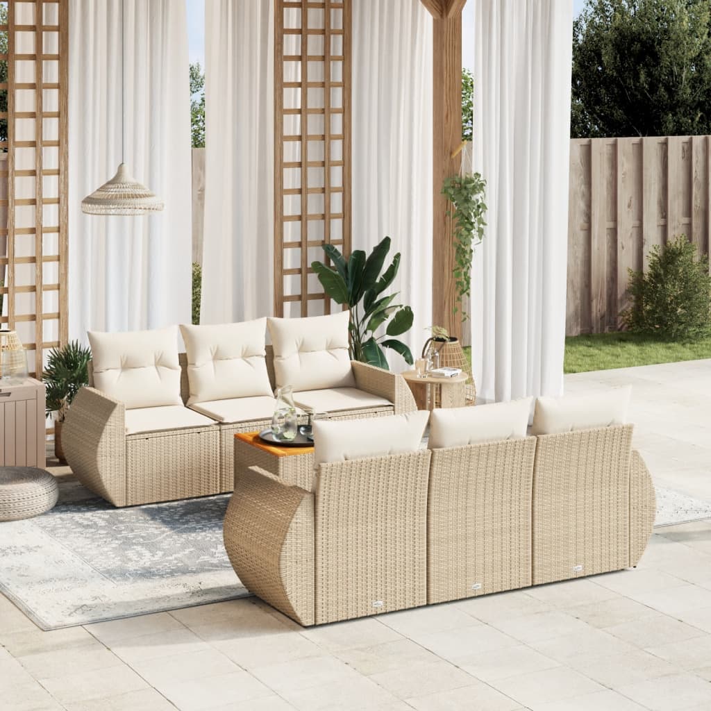 vidaXL 7-delige Loungeset met kussens poly rattan zwart