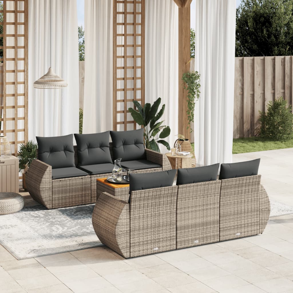 vidaXL 7-delige Loungeset met kussens poly rattan zwart