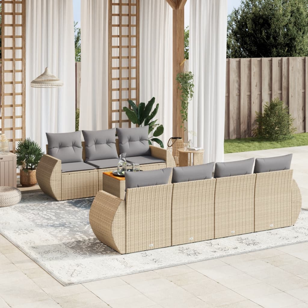 vidaXL 8-delige Loungeset met kussens poly rattan zwart