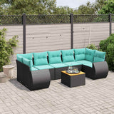 vidaXL 8-delige tuinbankset met kussens, zwart polyrotan