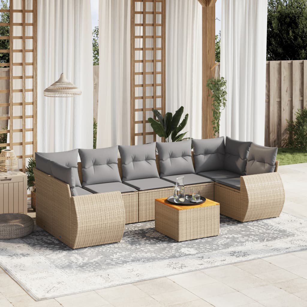 vidaXL 8-delige Loungeset met kussens poly rattan zwart