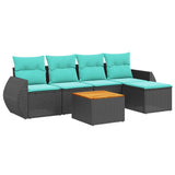 vidaXL 6-Piece Garden Sofa Set with Cushions Black Poly Rattan