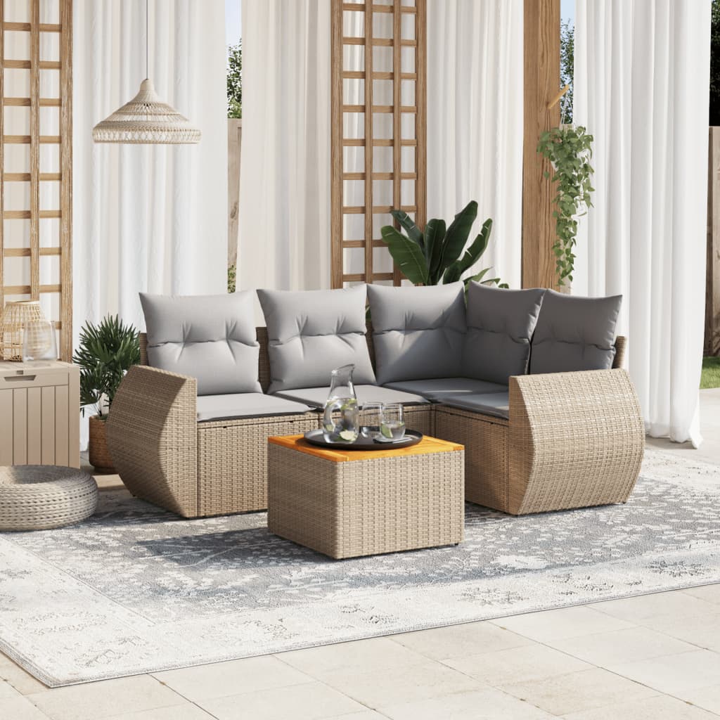 vidaXL 5-delige Loungeset met kussens poly rattan zwart