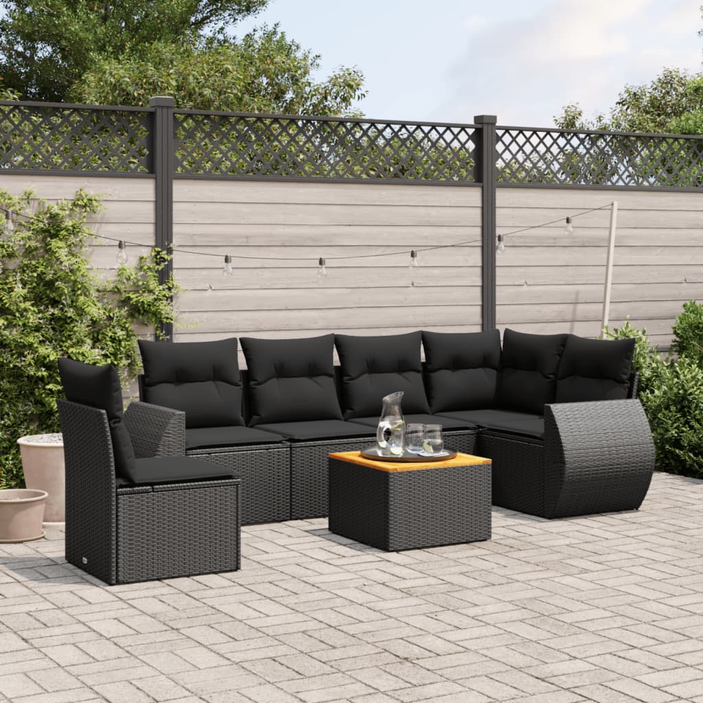 vidaXL 7-delige Loungeset met kussens poly rattan zwart