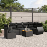 vidaXL 7-delige Loungeset met kussens poly rattan zwart
