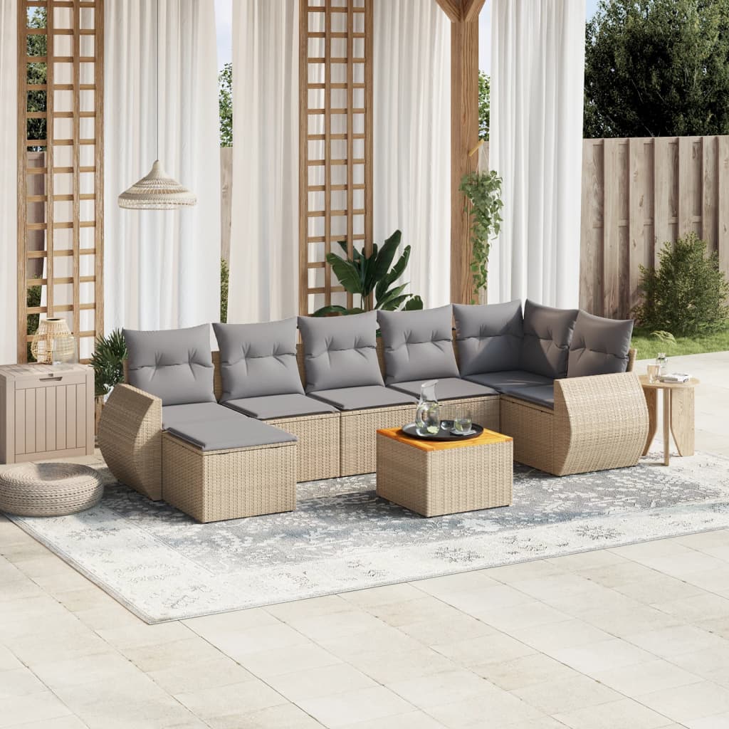 vidaXL 8-delige Loungeset met kussens poly rattan zwart