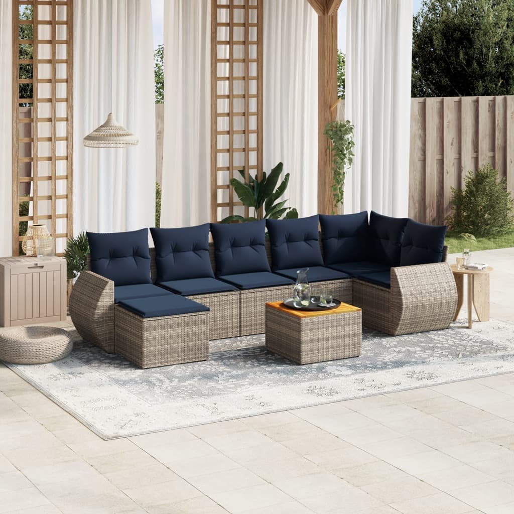 vidaXL 8-delige tuinbankset met kussens, zwart polyrotan