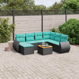 vidaXL 8-delige tuinbankset met kussens, zwart polyrotan