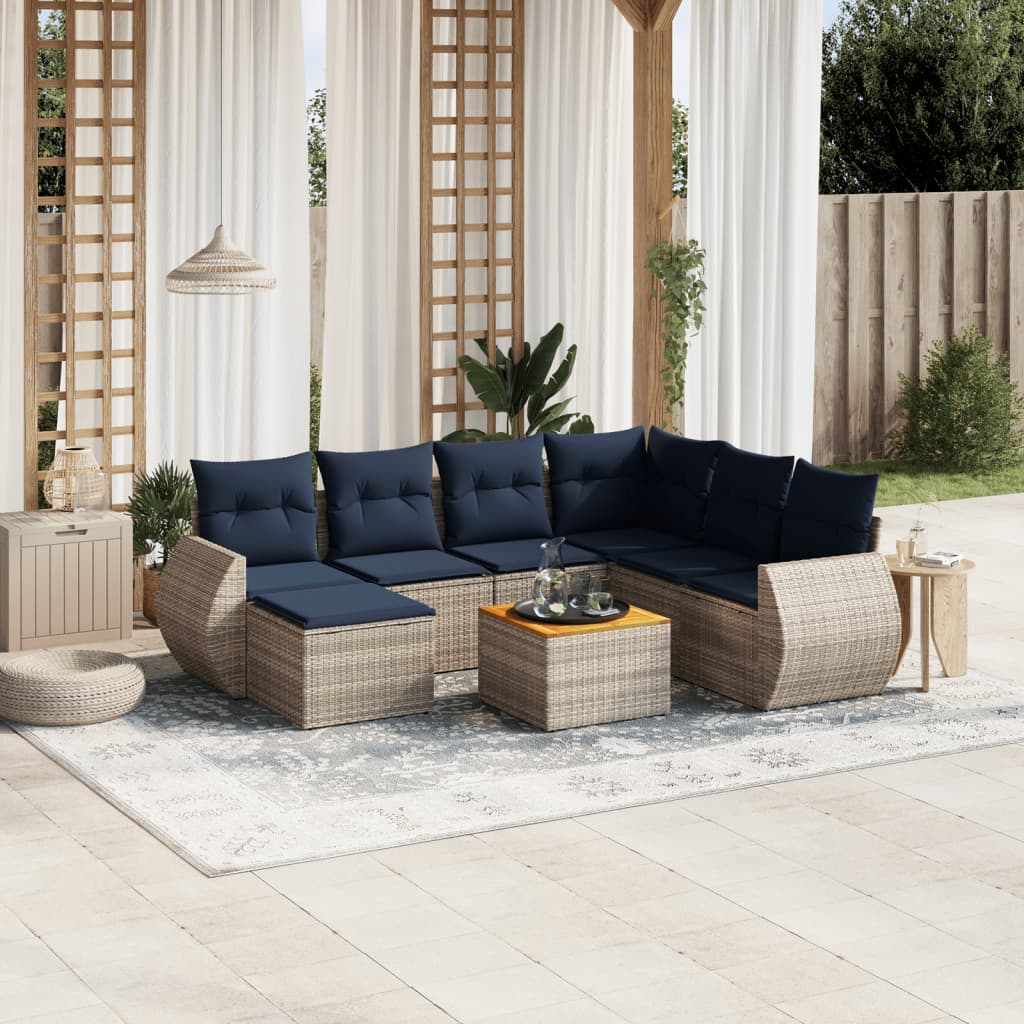 vidaXL 8-delige tuinbankset met kussens, zwart polyrotan