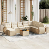 vidaXL 9-delige Loungeset met kussens poly rattan zwart