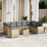 vidaXL 10-delige Loungeset met kussens poly rattan zwart