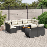 vidaXL 10-delige Loungeset met kussens poly rattan zwart