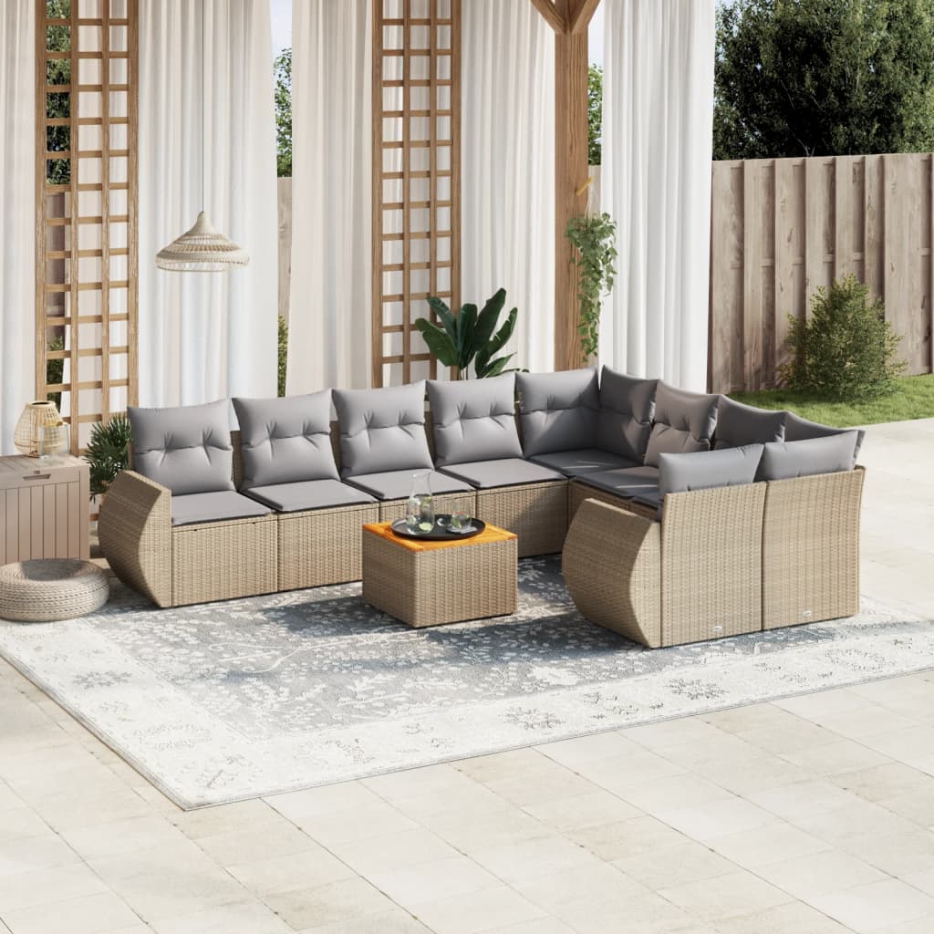 vidaXL 10-delige Loungeset met kussens poly rattan zwart