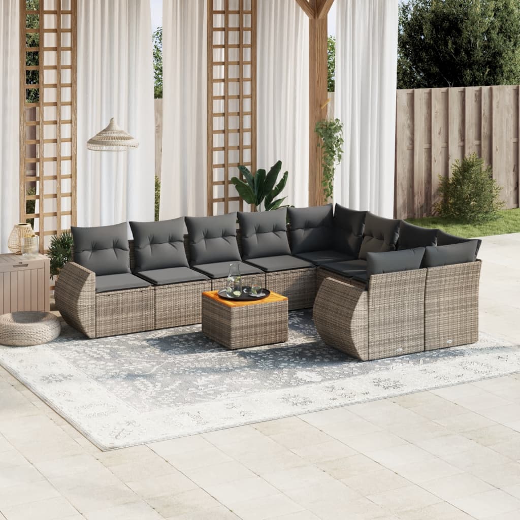 vidaXL 10-delige Loungeset met kussens poly rattan zwart