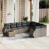 vidaXL 10-delige Loungeset met kussens poly rattan zwart