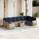 vidaXL 11-Piece Garden Lounge Set with Cushions, Black Poly Rattan
