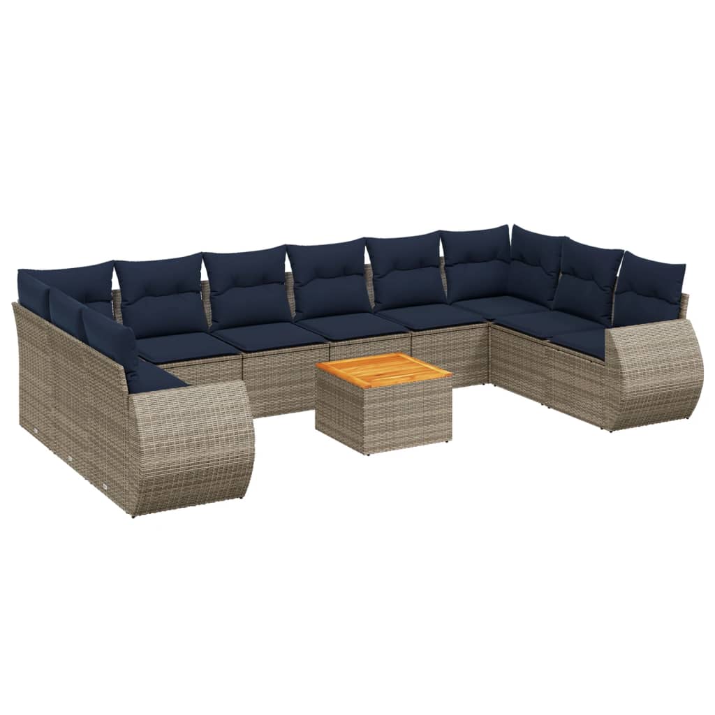 vidaXL 11-Piece Garden Lounge Set with Cushions, Black Poly Rattan