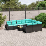 vidaXL 11-Piece Garden Lounge Set with Cushions, Black Poly Rattan