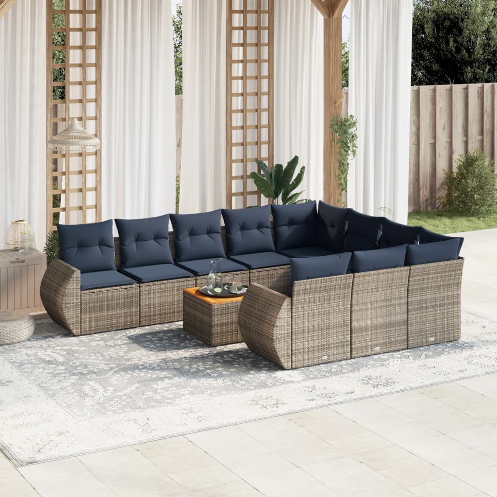 vidaXL 11-Piece Garden Lounge Set with Cushions, Black Poly Rattan